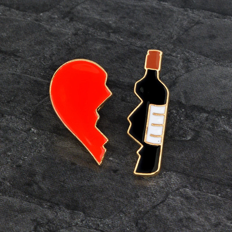 2 шт./компл. разбитое сердце бутылки вина эмаль на булавке модная красивая брошь