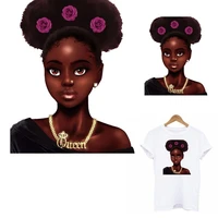 beautiful african queen thermo heat transfer sticker on clothes black girl iron on patches for clothes girl t shirt applqiued