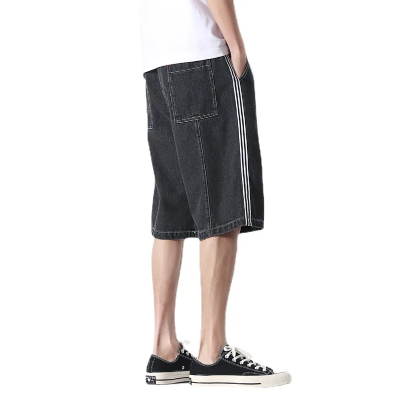 Denim shorts men's 2021 summer new trend outer wear trendy overalls breeches loose five-point middle pants