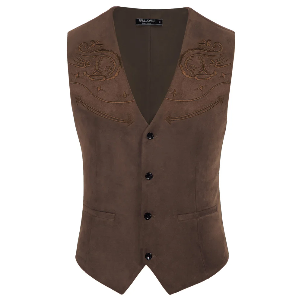 

Мужской жилет из искусственной замши в западном стиле, винтажные Короткие топы без рукавов с V-образным вырезом, носовой платок на подоле, с ...