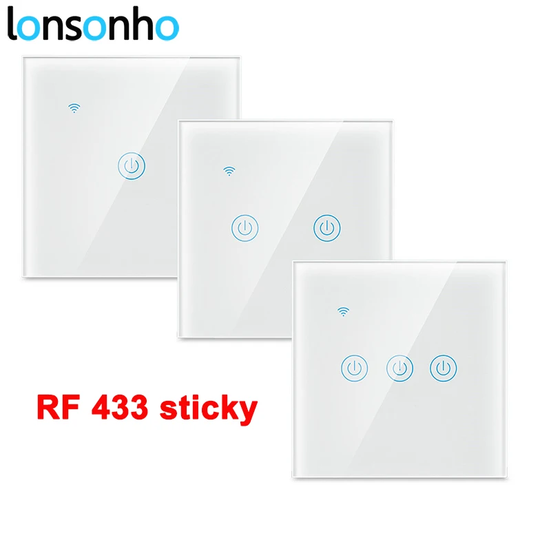 Lonsonho RF 433 переключатель беспроводной пульт дистанционного управления Сенсорная панель 1 2 3 банды ЕС 220 В переключатель Sticky совместимые RF переключатели