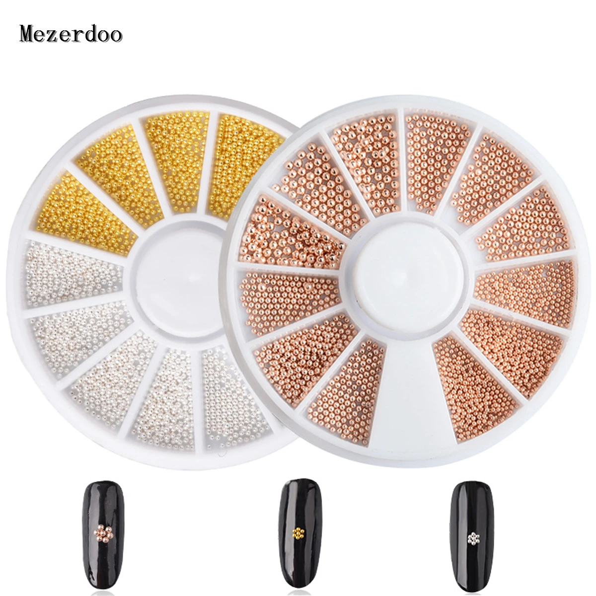 Набор украшений для ногтей розовое золото мини-икра бусин разные размеры круглые