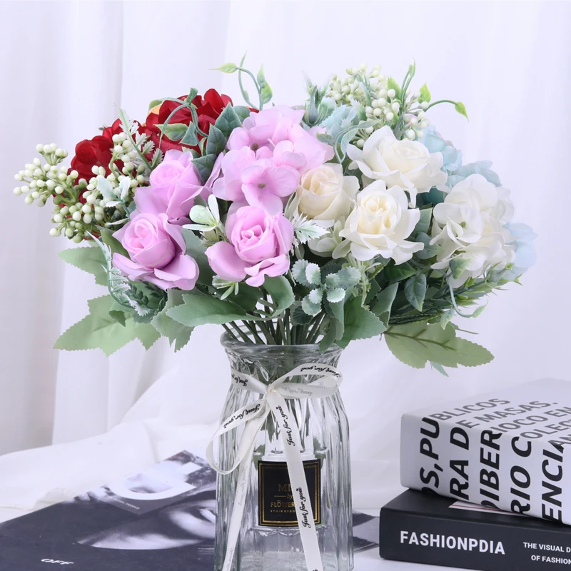 

Искусственные розы, гибридный букет из листьев высокого качества, украшение на Рождество «сделай сам» для дома и сада, свадебные поделки