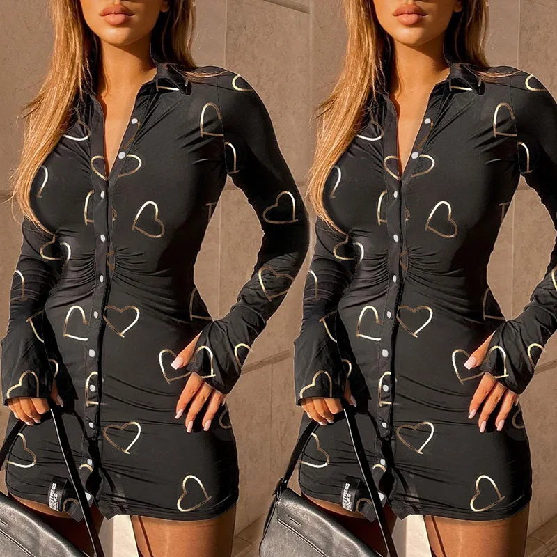 

2021 Spring/Summer New Women's Printed Long Sleeve Lapel Slim Cardigan Shirt Plus Size