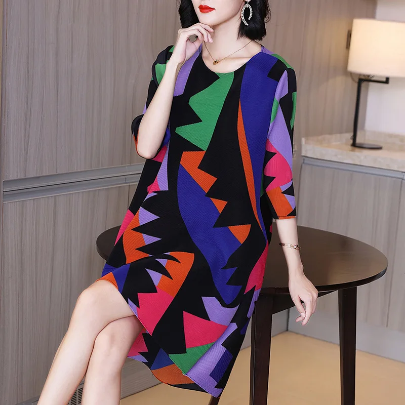 

Pleated Loose Large Family Style Printed Dress 2021 Summer New Women's Fashion Foreign Style Dress