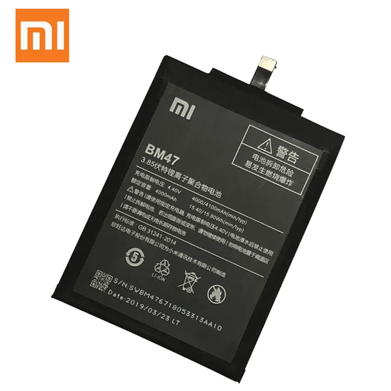 100% оригинальный аккумулятор XiaoMi Redmi 3 S BM47 высококачественный большой емкости 4000