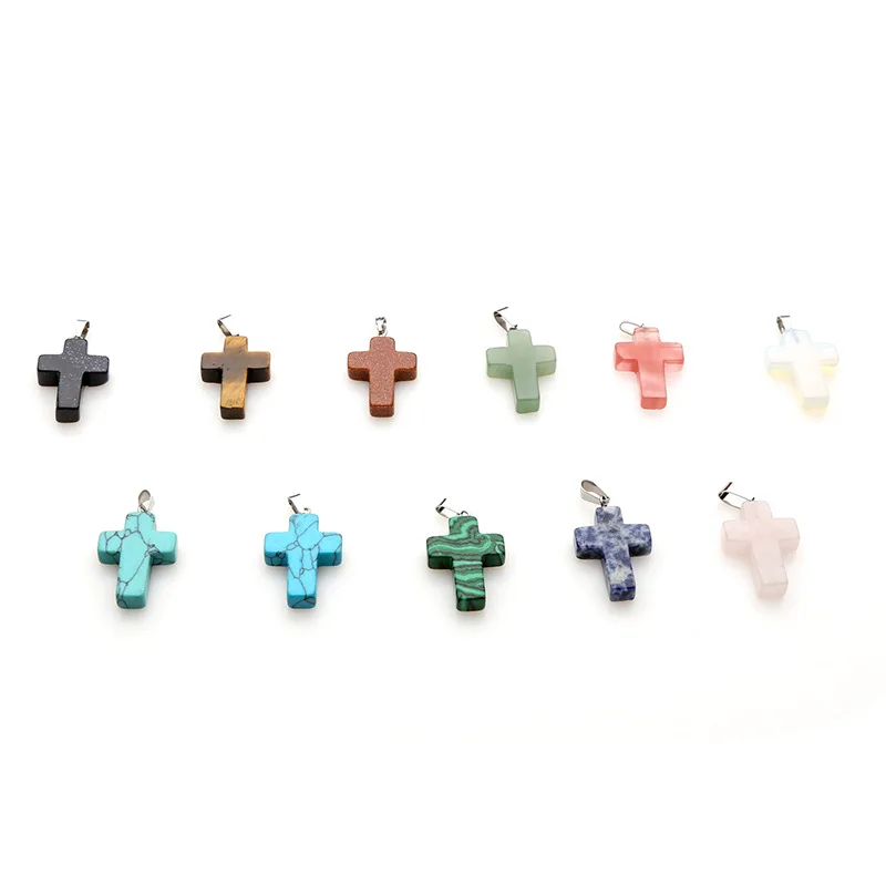 18x28mm Necklace Pendants Natural Semi-precious Stone 11 Colors For Your Choice Cross Shape Crystal Agate Rose Quartz | Украшения и