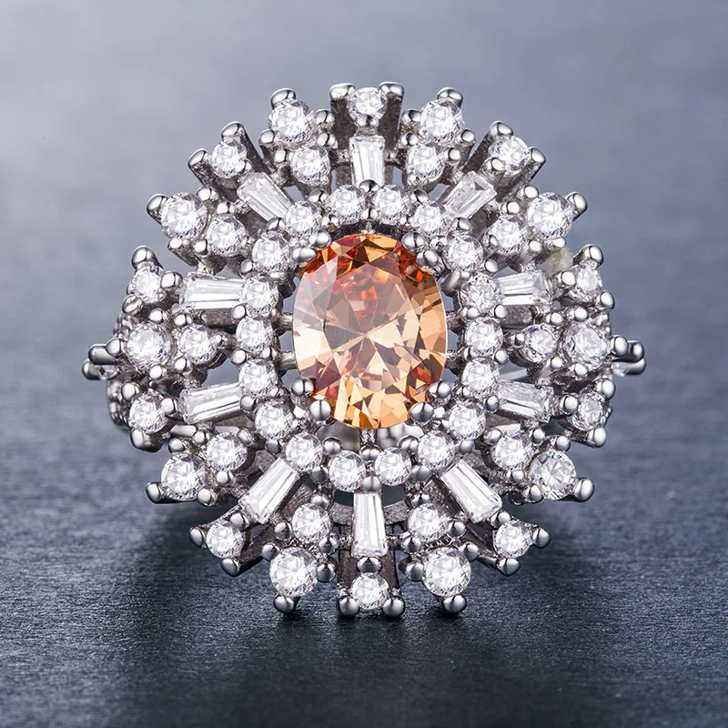 Bague Ringen женское 925 пробы Серебряное кольцо Wtih 10 мм Большой цитрин драгоценный камень серебряные ювелирные изделия для помолвки женские подарки Размер 6-10