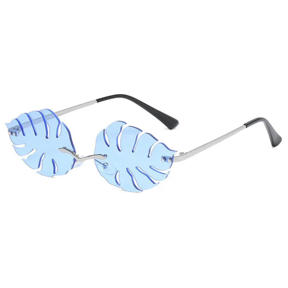 

New Luxury Fashion leaf Fire Sunglasses Women Rimless Wave Sun Glasses Metal Shades For Vintage Women Mirror Eyewear UV400
