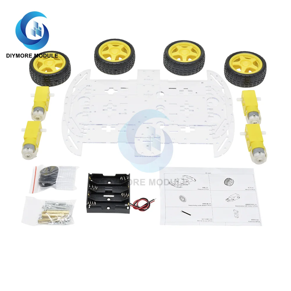 4WD Smart Car Kit RC Robotics Learning Electric Toys DIY Chassis Kits with Speed Encoder For Arduino | Электронные компоненты и