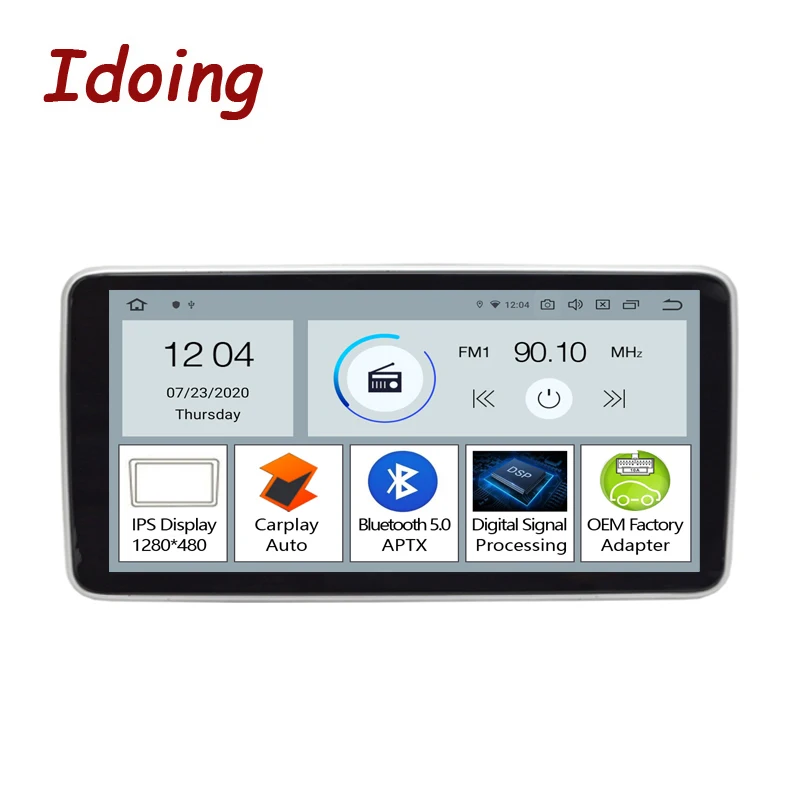 Автомобильный мультимедийный плеер Idoing PX5 10 25 дюйма Android IPS1280 * 480 GPS навигация Bluetooth