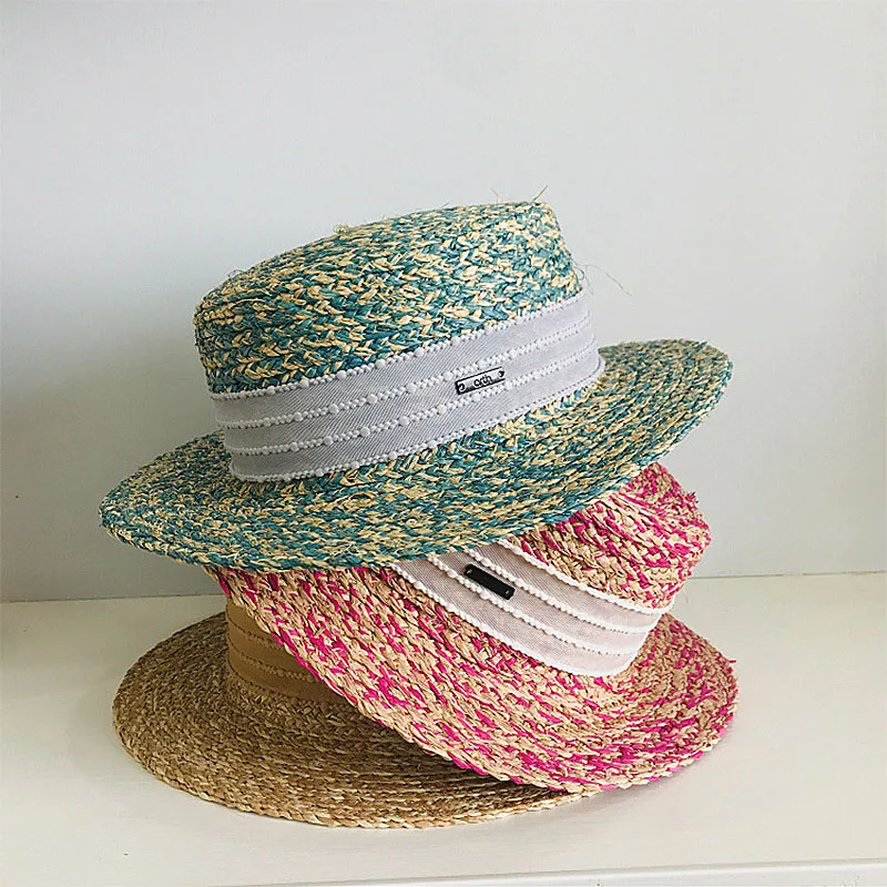 

Elegant Women's Summer Hat Sun Protection Cap Female Flat Top Wide Brim Hat Lace Decoration Raffia Straw Hat Beach Hat Sun Hats