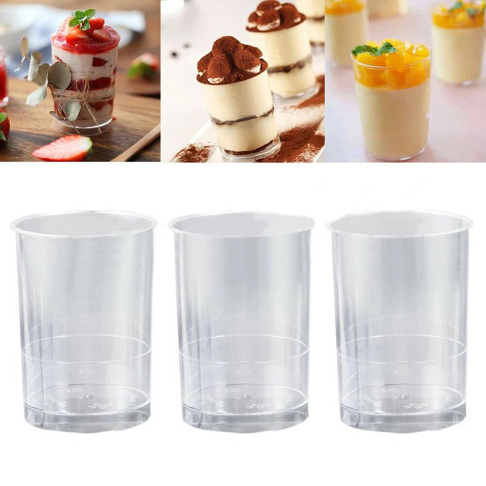 

10pcs Round Mousse Cake Pudding Dessert Cups Clear Plastic Drink Wine Jelly Cream Cup Christmas Festival Wedding Party Supplies