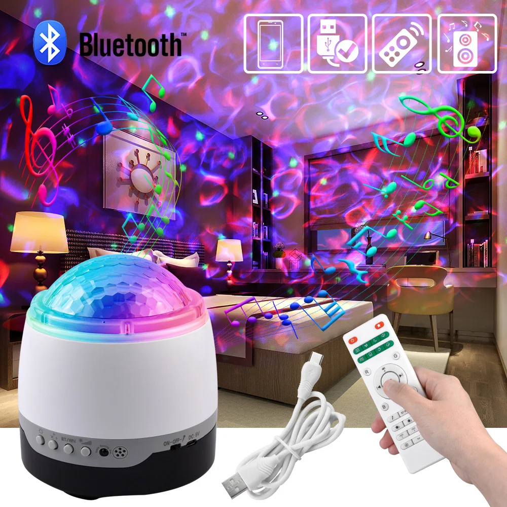 Bluetooth LED Lamp Projectors Night Light Starry Projector USB Voice Control Music Player Kid Party Galaxy  Ocean Wave Projector