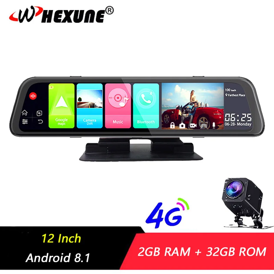 Видеорегистратор WHEXUNE 12 дюймов ADAS 4G Android 8 1 GPS 2 + 32 ГБ FHD 1080P|Видеорегистраторы| |
