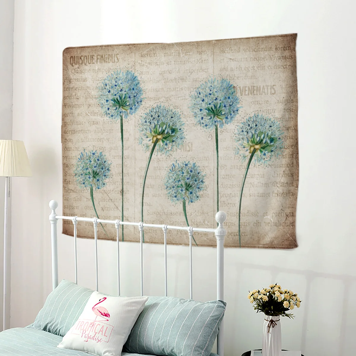 Цветы на фоне Ретро газет Настенный декор настенное покрывало для декора арт