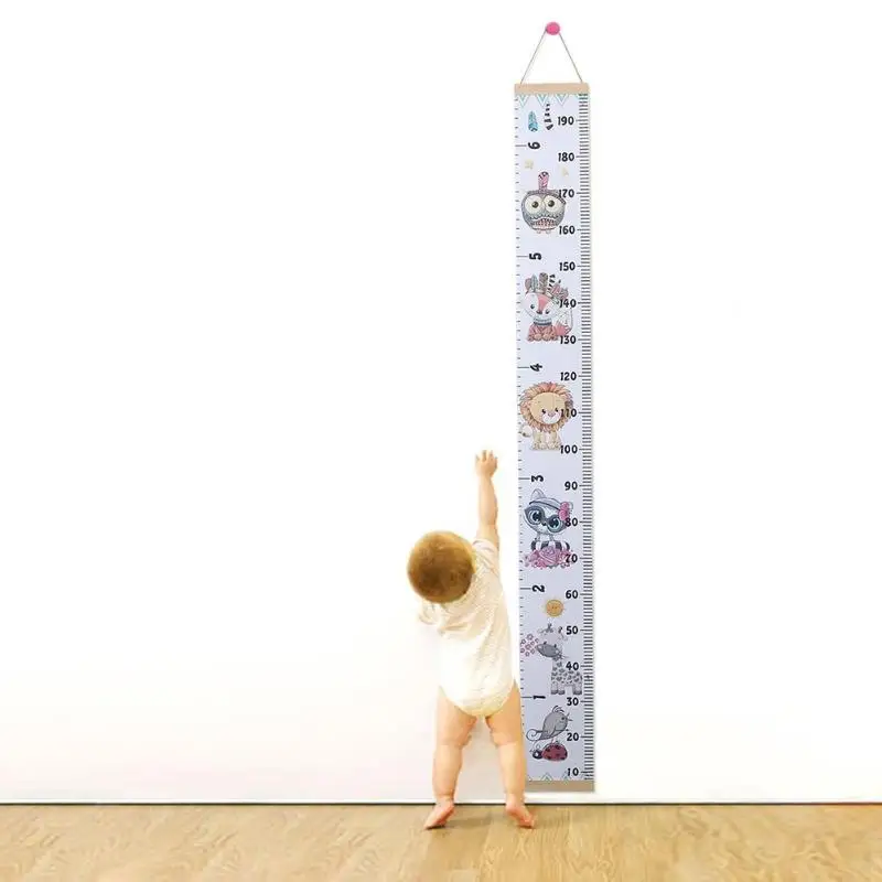 

Height Measure Ruler Kids Waterproof DIY Simple Creative Home Decorative Baby Growth Charts Canvas Hanger with Stick