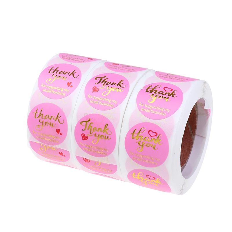 500 шт/рулон Спасибо наклейки Розовые на Рождество День рождения сувенирные