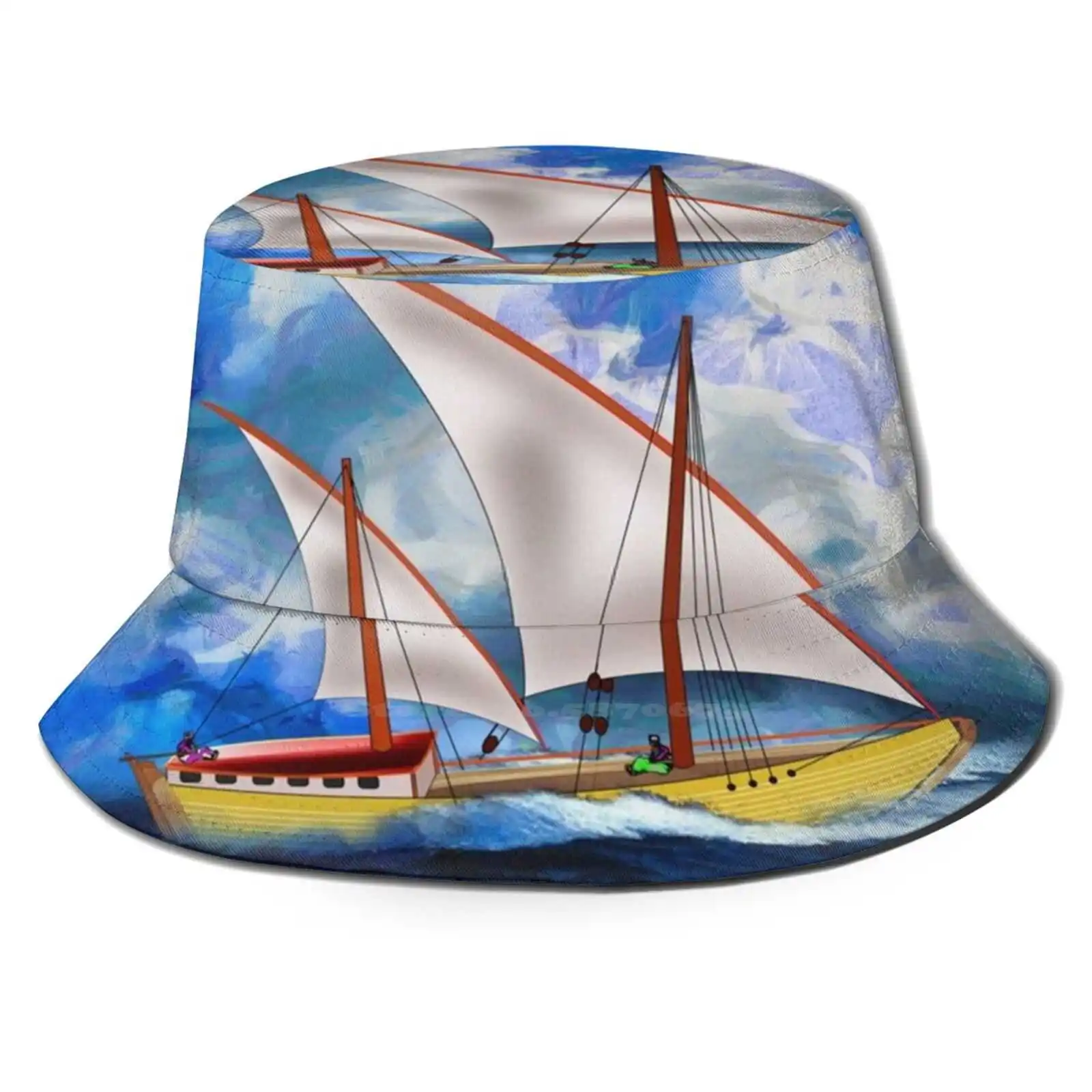 

An Ancient Arab Dhow Speeding Along Unisex Fashion Women Men Breathable Bucket Hats Dhow Arab Ancient Vintage Transport Sailing