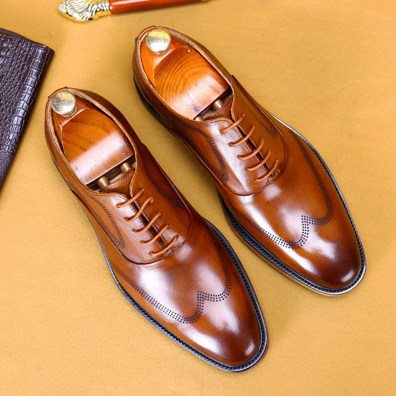 

2021 New Fashion Men Dress Shoes Lace-up Casual Shoes Vintage Wedding Shoes Zapatos De Vestir De Los Hombres KV004