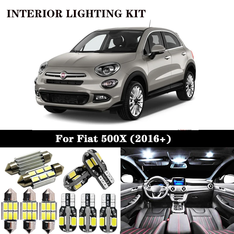

12pcs Canbus Error Free LED license plate lamp + interior Dome Reading lights kit package for Fiat 500X (2016+)