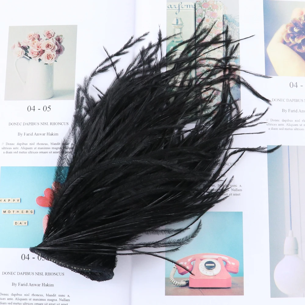 

1 Meter Black Ostrich Feathers Trim 15-20 CM Width Ostrich Plumes Ribbon For Wedding Dress Decoration Sewing Craft Feather