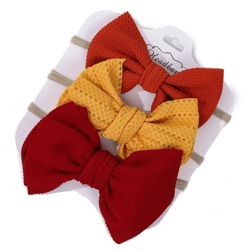 

3 Pcs/Set Solid Color Baby Elastic Hair Band Turban Princess Bowknot Headband Soft Nylon Headwear for Newborn Infants