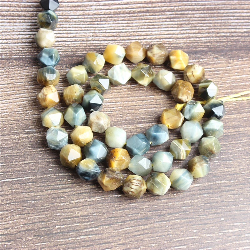 

Lanli 8mm naturally carves small flat Yellow blue tiger eye stone loose beads for jewelry DIY stone bracelets and necklaces