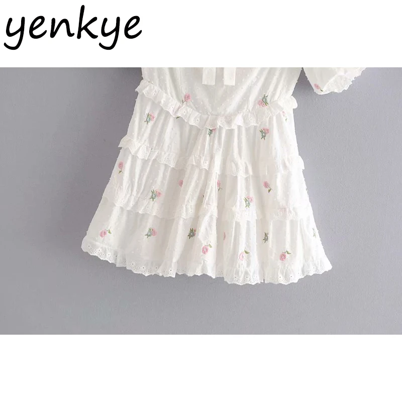 Женское платье с цветочной вышивкой летнее многослойное мини-платье открытыми