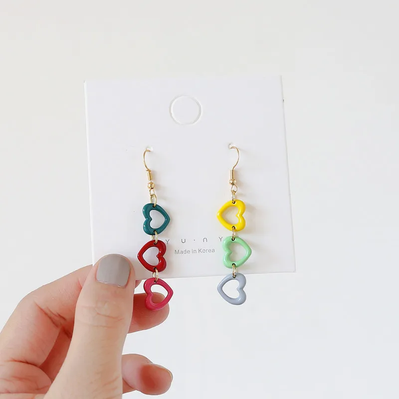 

Cartoon Girl Rainbow Love Japan And South Korea Sweet Color Peach Heart Earrings Earrings Earrin
