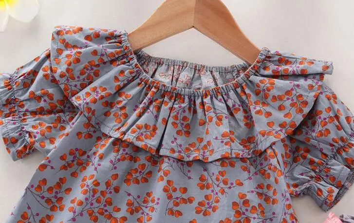 Наряды с оборками для маленьких девочек милый топ цветами и шорты Модный