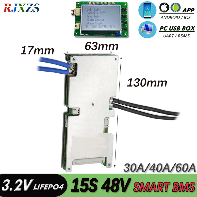 Смарт монитор bms bluetooth 15S 30A/40A/ 60A new Lifepo4 smart pcm с приложением android Bluetooth по UART wi Fi