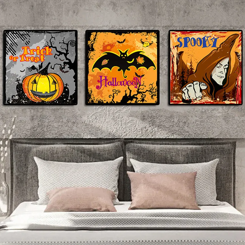 Декор на Хэллоуин тыква свет и летучая мышь Картина холсте настенные