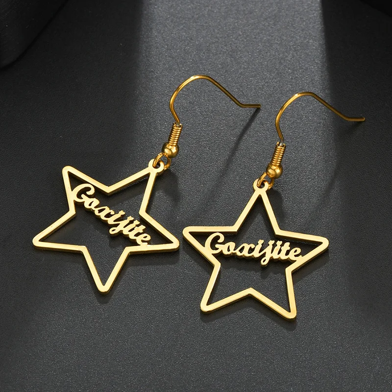 Пентаграмма золото имя висячие серьги-гвоздики с DIY ручной работы для пирсинга из