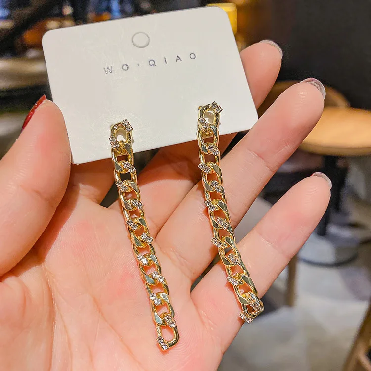 Женские серьги подвески с цепочкой из циркона в европейском и американском стиле