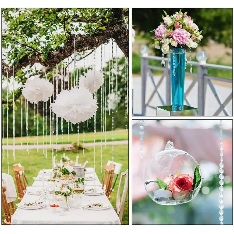 

2Roll 30m White Tranparent Octagonal Beads Acrylic Wedding Party Decors Decoratio Diamond Crystal Garland Hanging Lights Curtain