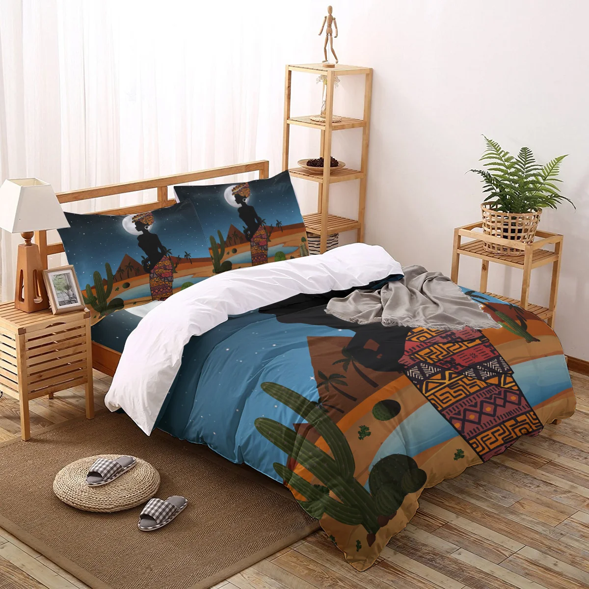

African Woman Desert Cactus Night Home Textile Duvet Cover Pillow Case Bed Sheet Kid Teen Bedding Linens Set King Queen Twin