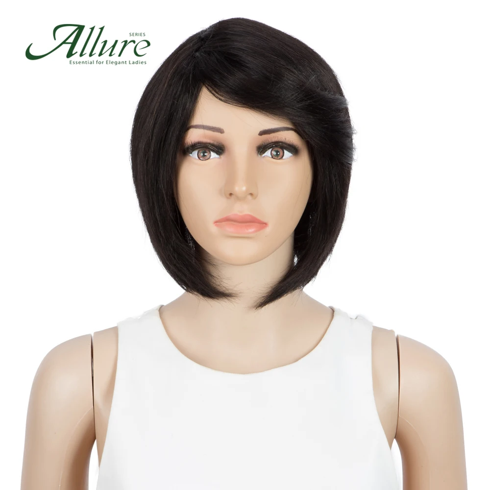 Черные прямые человеческие волосы парик с челкой для черных женщин бразильские