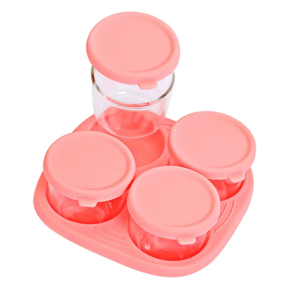 

4pcs Baby Infant Silicone Borosilicate Glass Food Supplement Fresh-keeping Box Breast Milk Freezer Microwave Sealed Storage Box