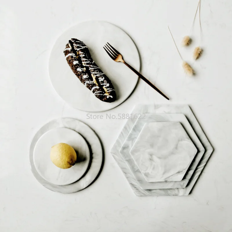 

Marble Ceramic Plate Dish Cake Dessert Fruit Sushi Plate Cutting Boards Coaster Mad Pad Decorative Plate Kitchen Tools