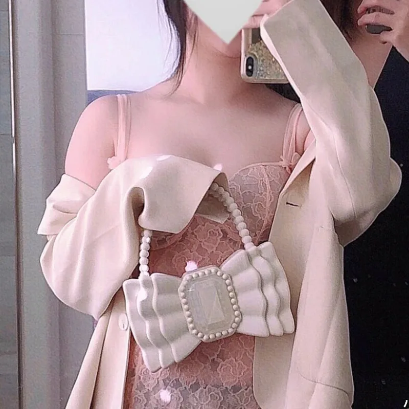 Брендовая Желейная Женская сумочка с бантом симпатичный клатч ручкой из бисера