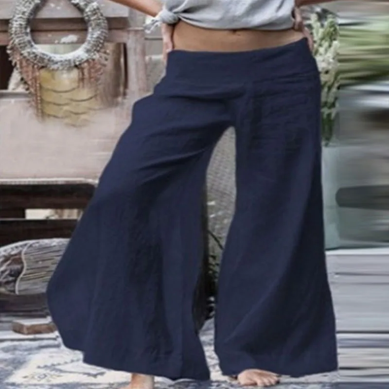 

2021 Summer Casual Loose Long Pants Women Clothing Elegant Vintage Solid Color Wide Leg Pants Ladies Elastic Waist Trousers 3XL