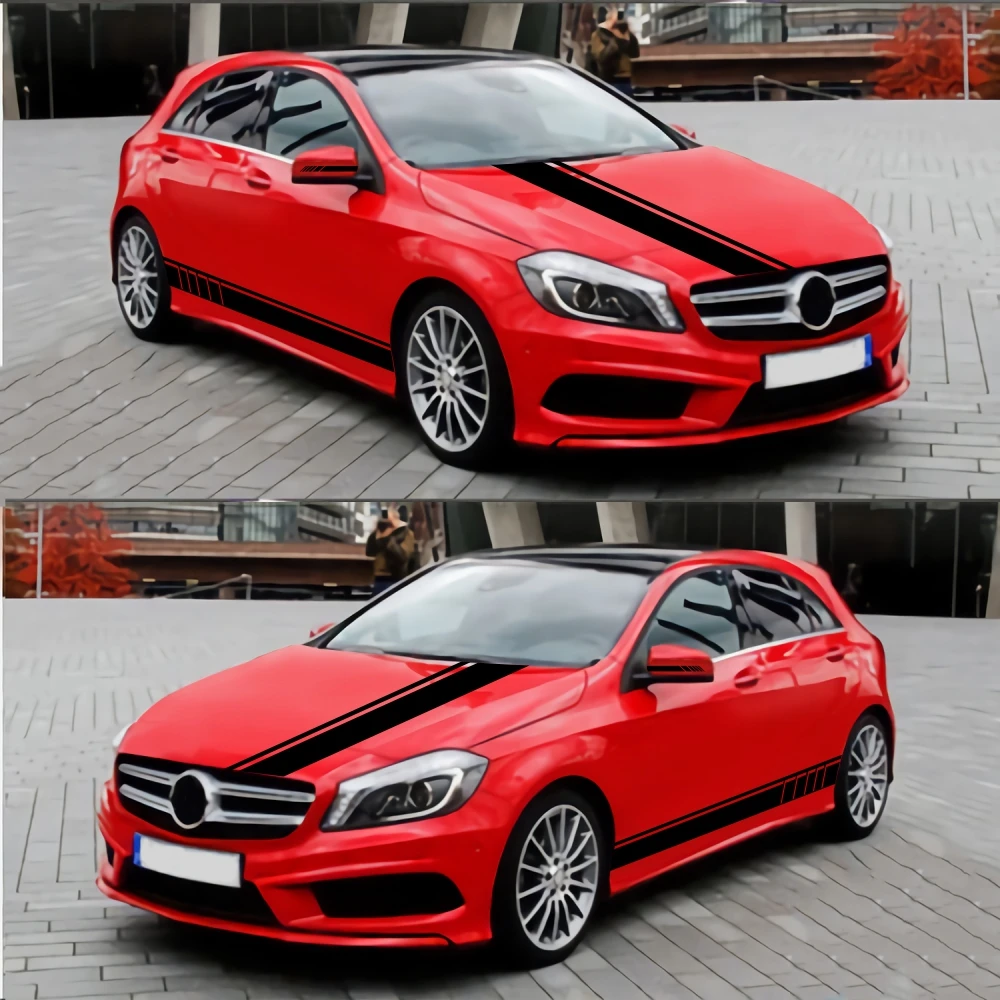 

5pcs Racing Car Striped Hood Body Sticker Car Body Racing Side Door Long Stripe Stickers Auto Vinyl Decal Car Accessories