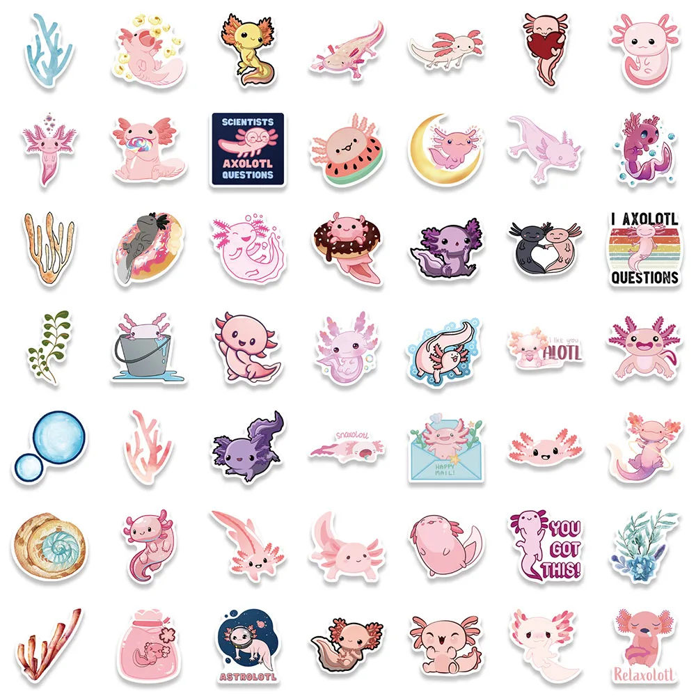 103050100pcs kawaii animal axolotl graffiti stickers cartoon decal water bottle phone laptop scrapbook diary sticker kids toy free global shipping