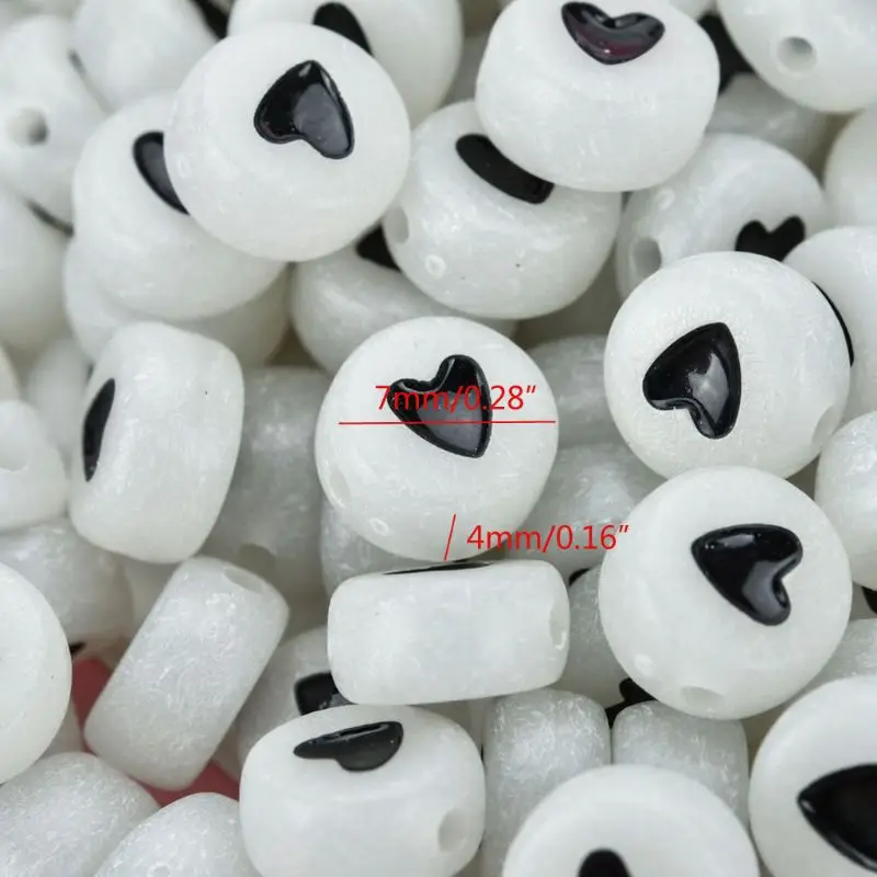 

Y1UE 100Pcs Alphabet Acrylic Glow In the Dark Spaced Beads Luminous Letter Beads 7mm