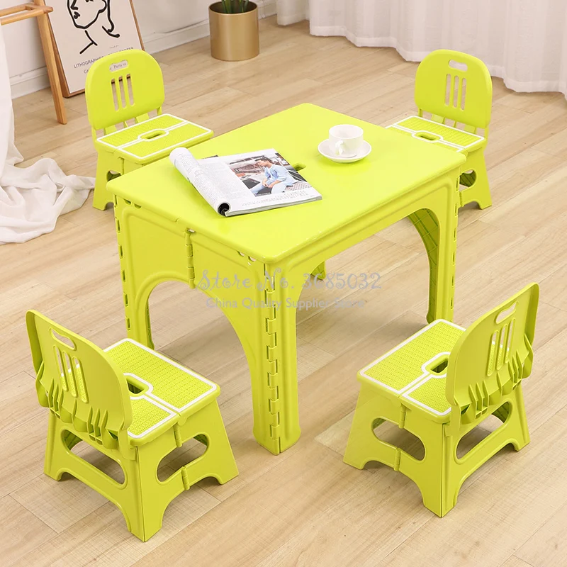 Kids Plastic Folding Table and chairs set Children's Home Writing Tables Outdoor Portable foldable desk Kindergarten Furniture |