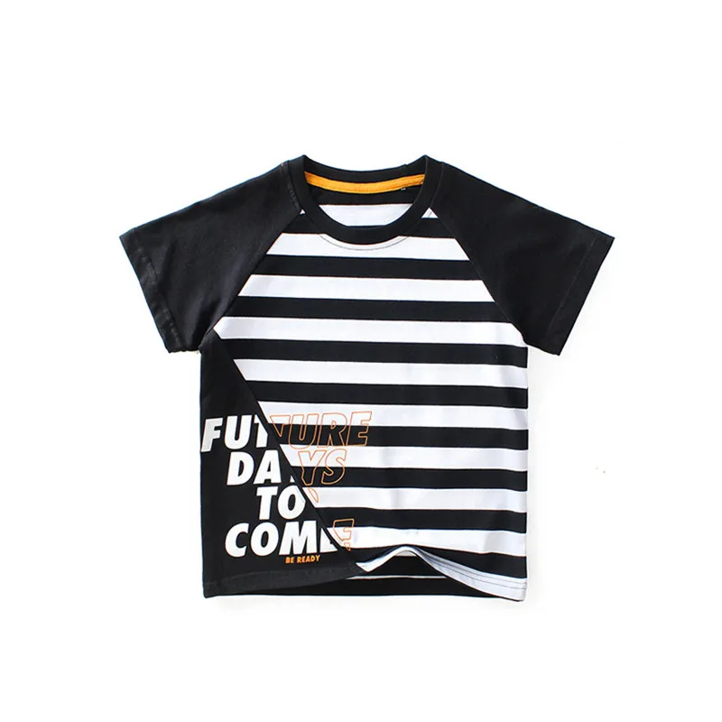 

Boys Color Matching Stripe Short-Sleeved Cotton Top 2021 Spring Summer New Juvenile Sports Oversized T-Shirt For 5-14 Years