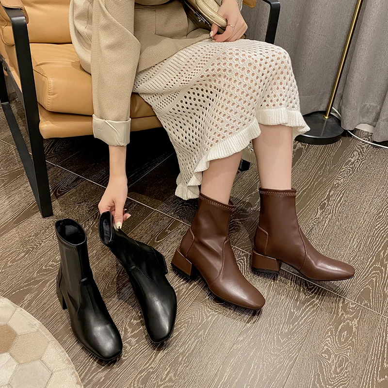 

Women's Shoes Thick-Heeled French Short Boots Winter 2021 Single Boots Bare Boots Martin Boots Women's High-Heeled Short Boots