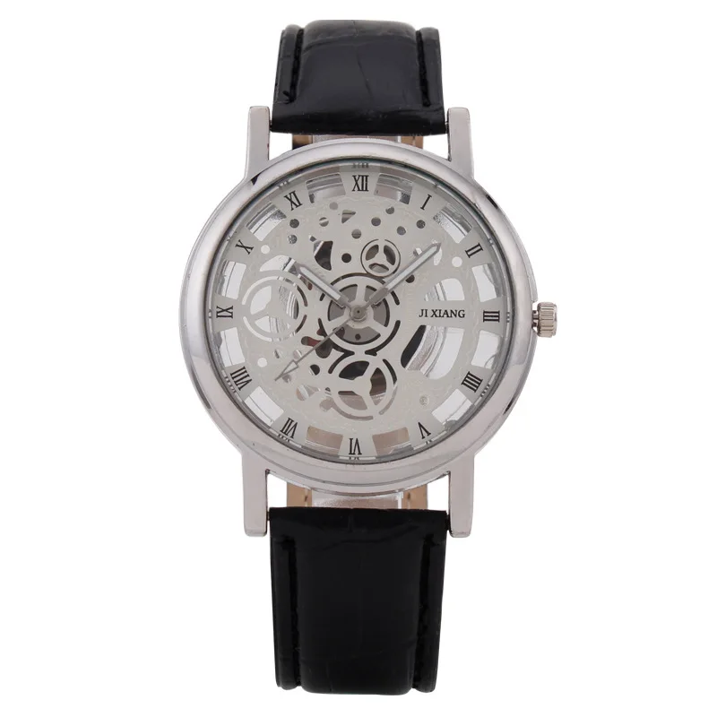 

Vintage Men's Quartz Watch Geneva Hollow Out Roman Numerals Brown Leather Strap Watch For Men Quartz Wristwatches Clock Relojes