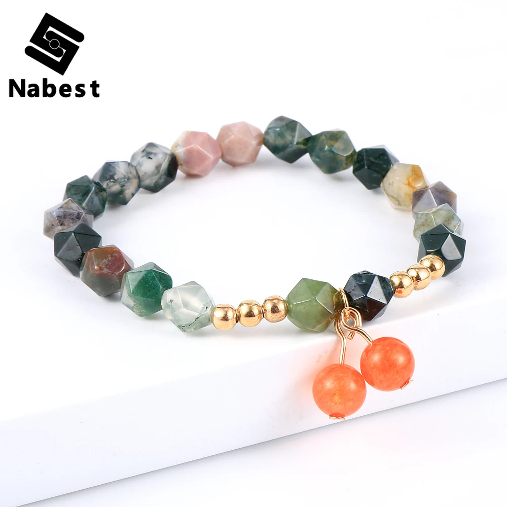 Женский браслет с натуральными гранями и кристаллами клубники индийский оникс